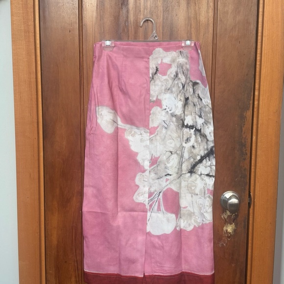 NWT_ZARA SS24 MID-RISE MIDI LINEN BLEND PENCIL SKIRT FLORAL PINK SZ S - Picture 2 of 10